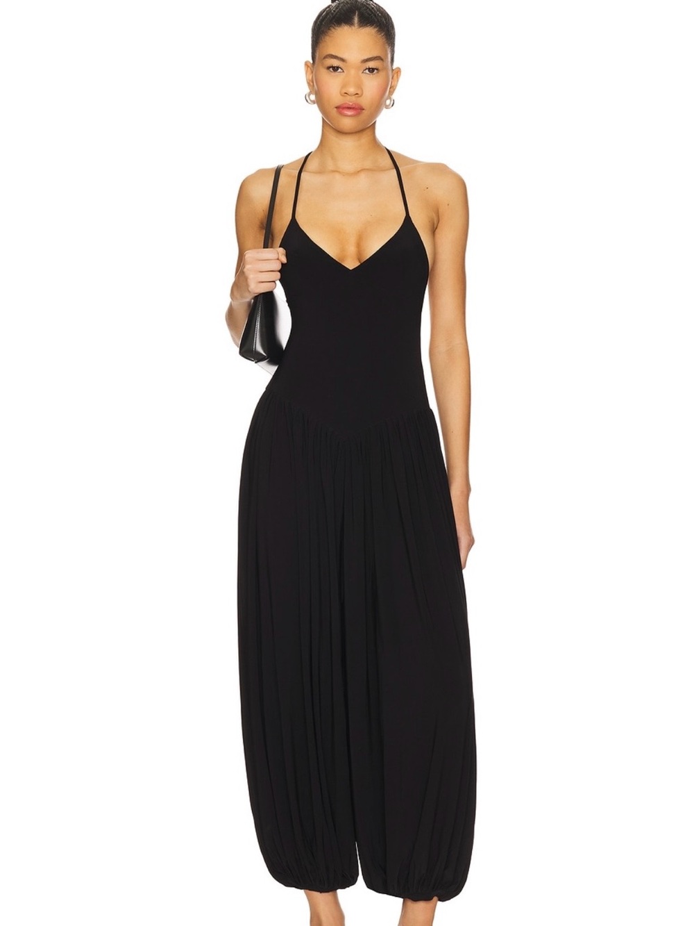 Norma Kamali Black Backless Pleated Maxi Jumpsuit